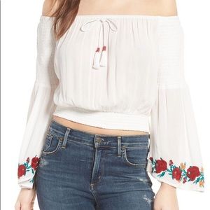 Band of Gypsies Off Shoulder Embroidered Crop